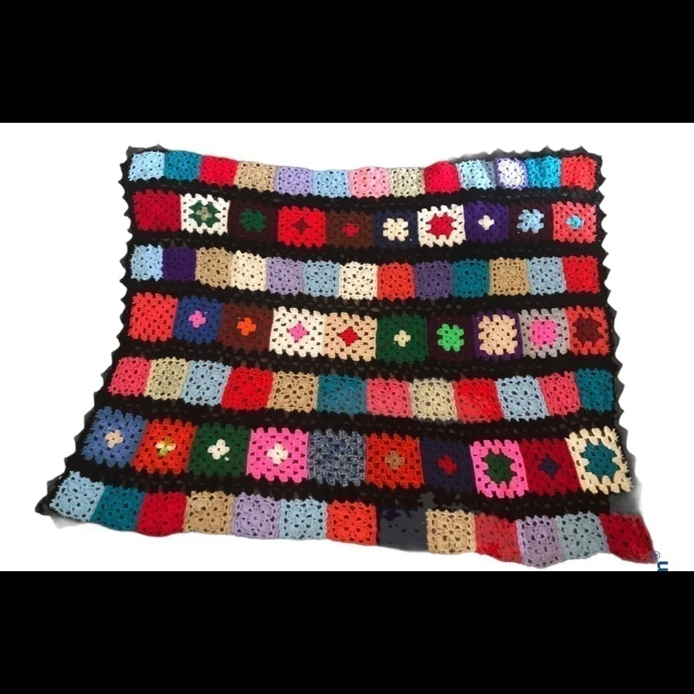 Grandma’s Granny Square Colorful Boho Cozy Lap AfghanThrow 65X45 Roseanne